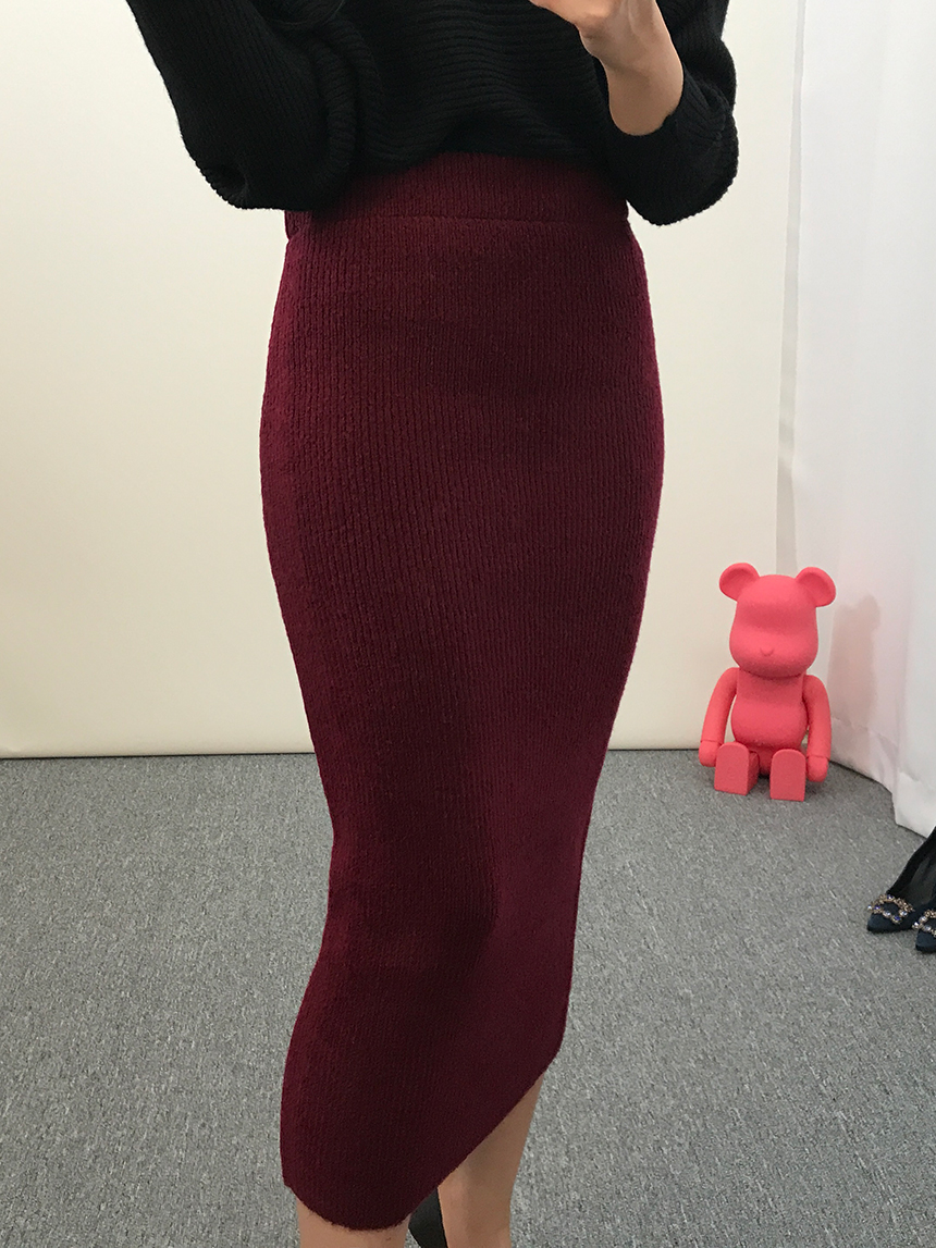 H-line knit long skirt Gray wine Black skirt bandi