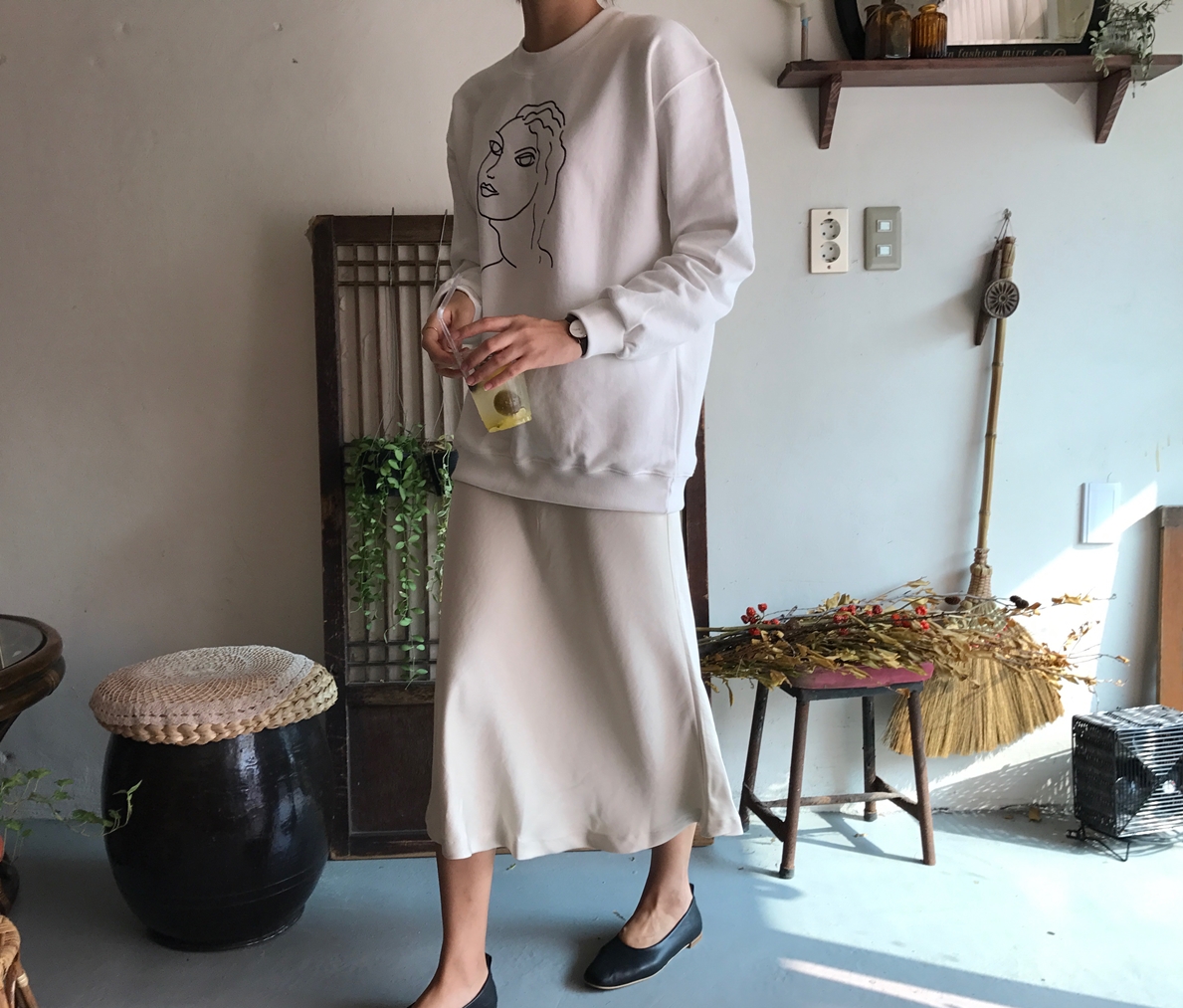 Mermaid Silk Satin Long Skirt Ivory, Brown Autumn 