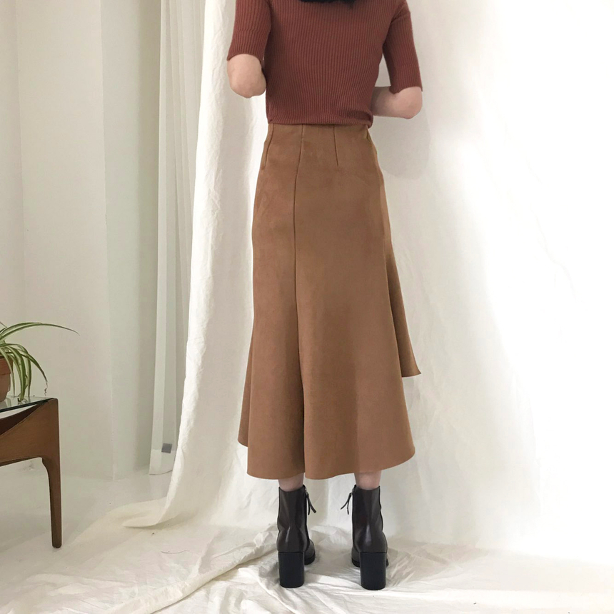 Banding A-line suede skirt 2color Autumn long inci