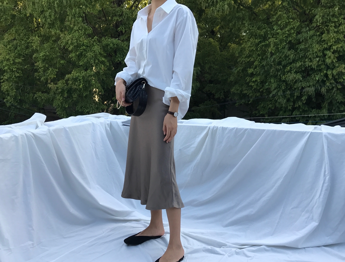 Mermaid Silk Satin Long Skirt Ivory, Brown Autumn 