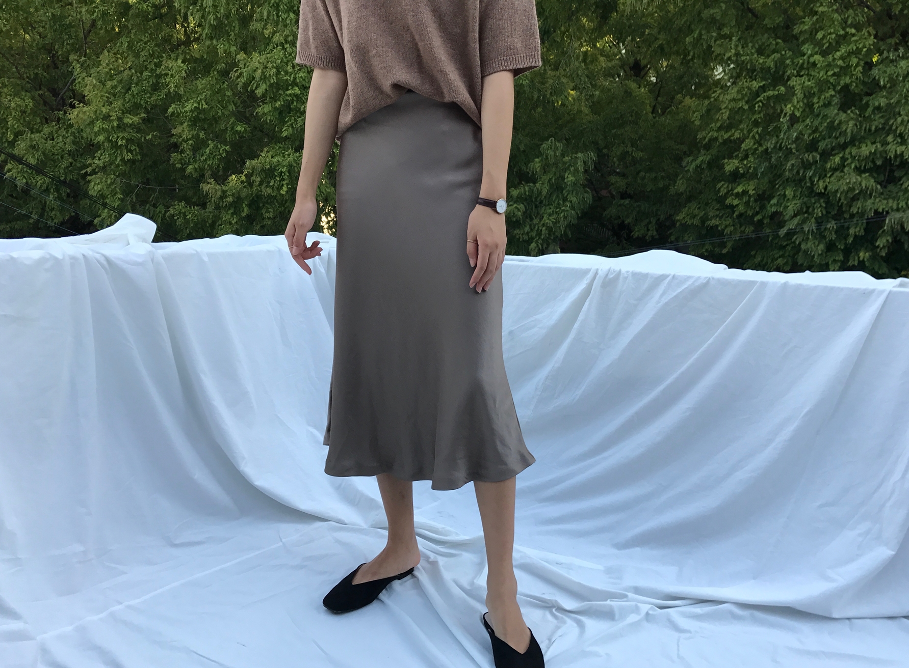 Mermaid Silk Satin Long Skirt Ivory, Brown Autumn 