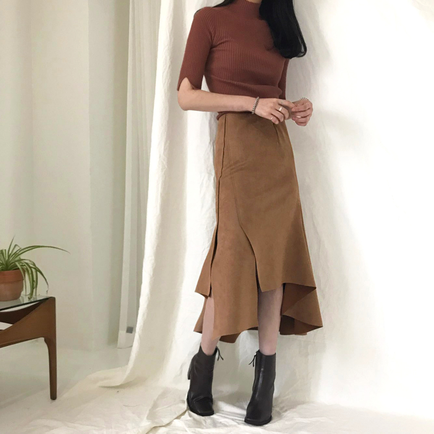 Banding A-line suede skirt 2color Autumn long inci