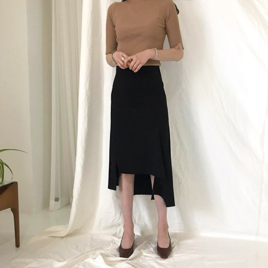 Banding A-line suede skirt 2color Autumn long inci