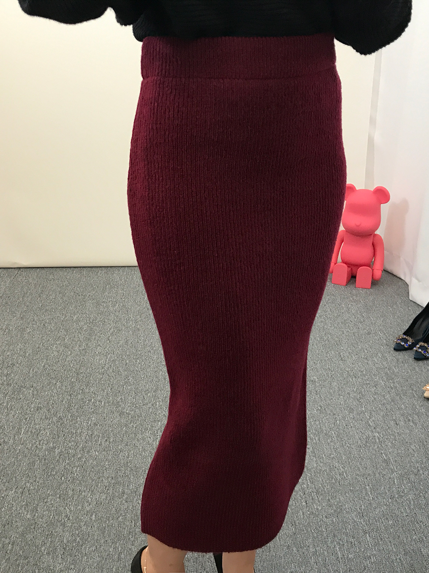 H-line knit long skirt Gray wine Black skirt bandi