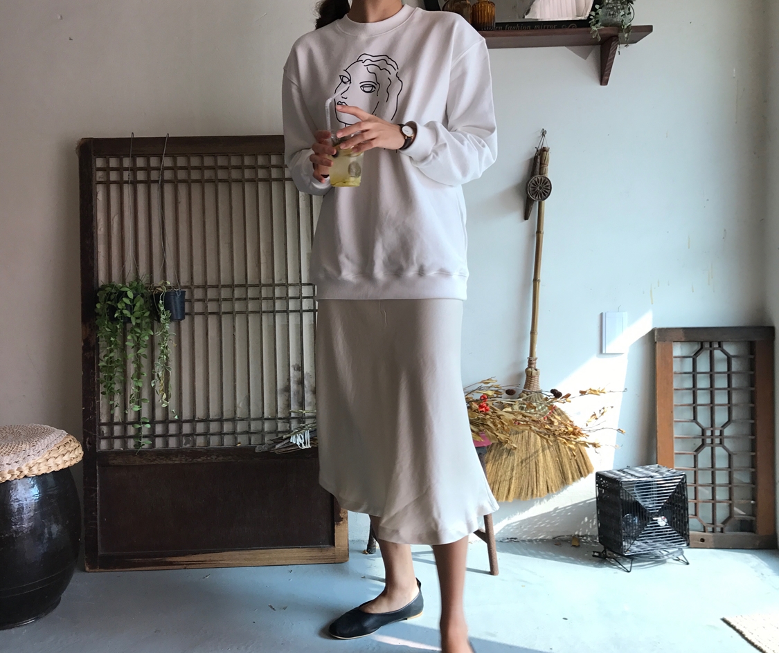 Mermaid Silk Satin Long Skirt Ivory, Brown Autumn 