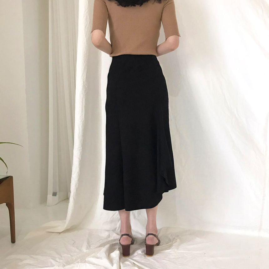 Banding A-line suede skirt 2color Autumn long inci