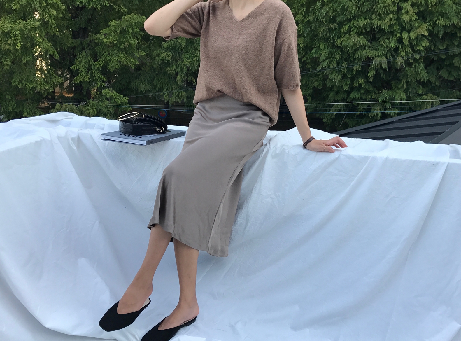 Mermaid Silk Satin Long Skirt Ivory, Brown Autumn 