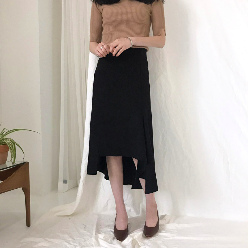 Banding A-line suede skirt 2color Autumn long inci