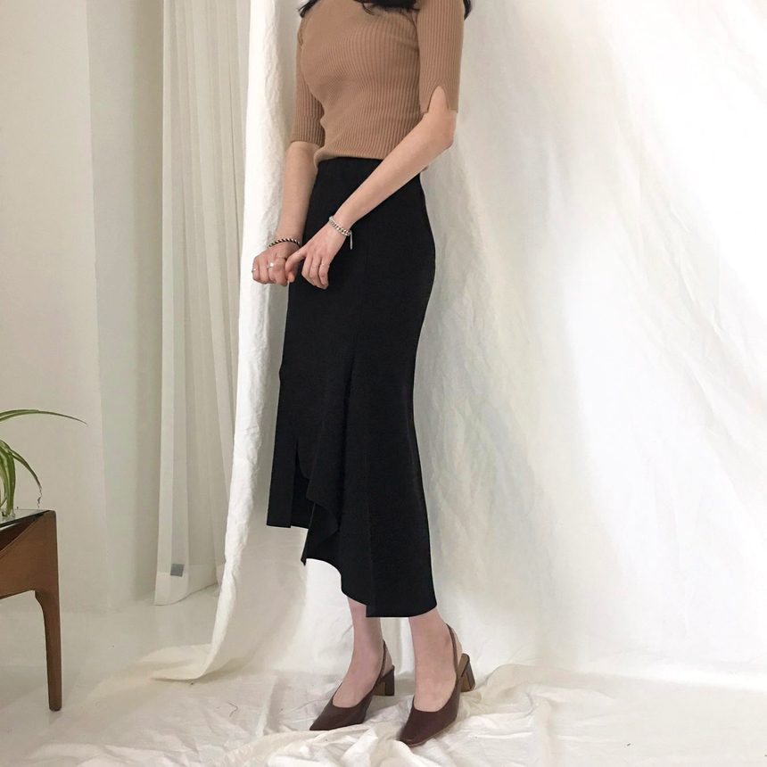Banding A-line suede skirt 2color Autumn long inci