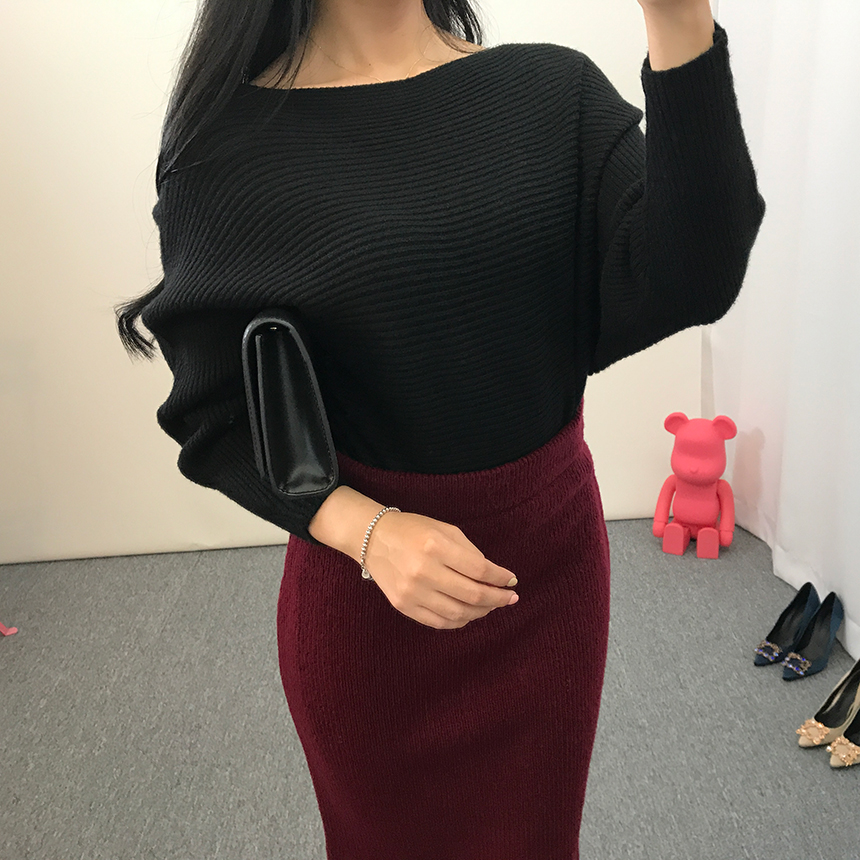 H-line knit long skirt Gray wine Black skirt bandi