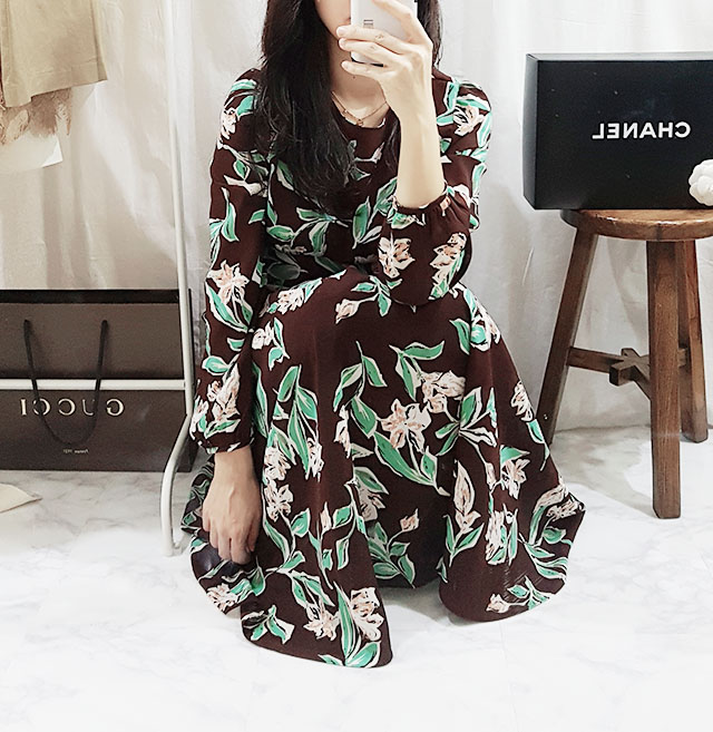 New Women Dress High Quality Autumn Flower Long Go