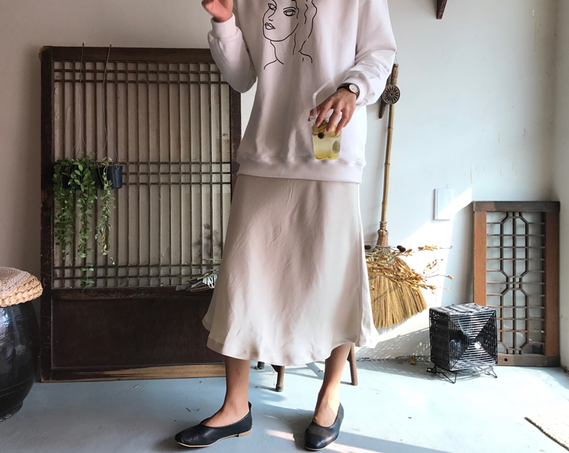 Mermaid Silk Satin Long Skirt Ivory, Brown Autumn 