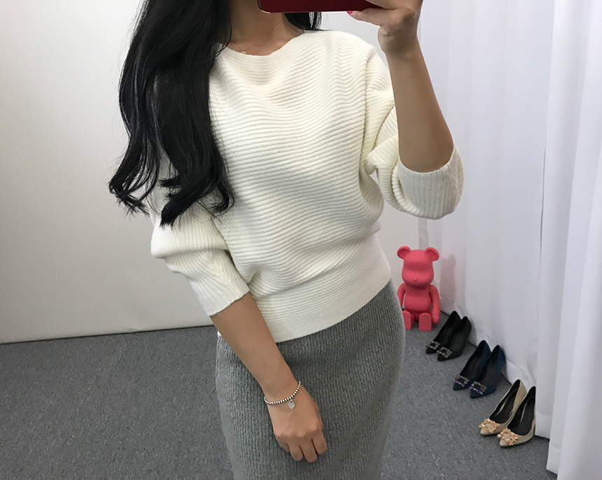 H-line knit long skirt Gray wine Black skirt bandi