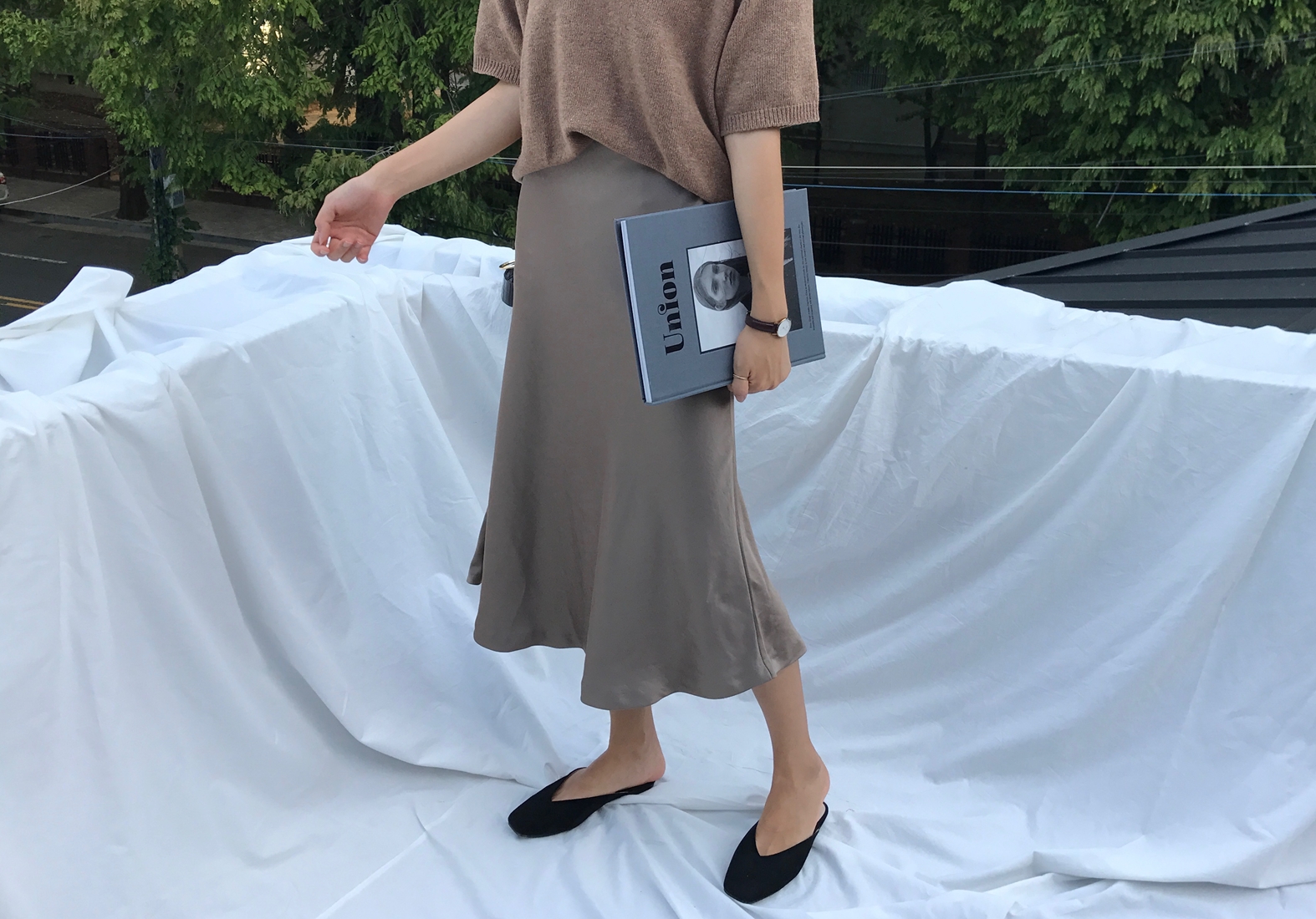 Mermaid Silk Satin Long Skirt Ivory, Brown Autumn 