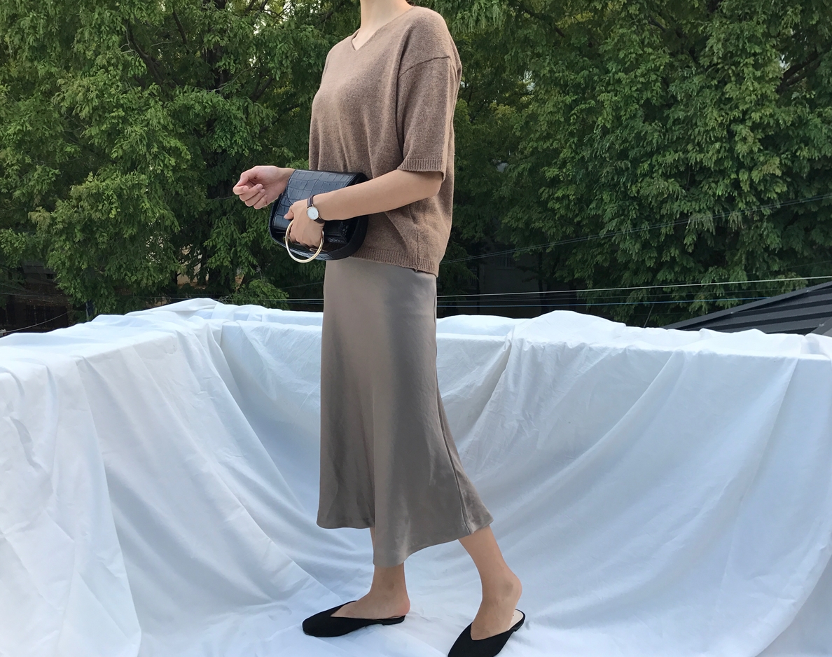 Mermaid Silk Satin Long Skirt Ivory, Brown Autumn 