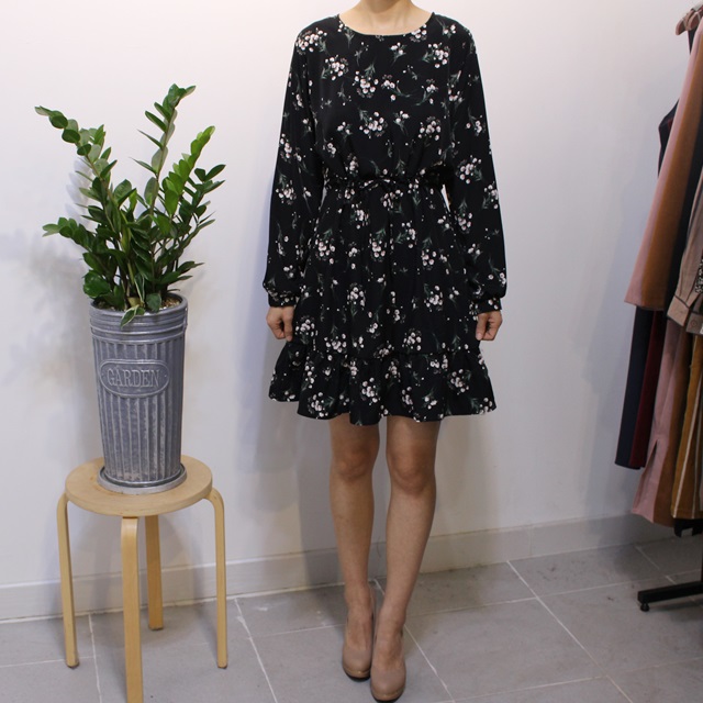 New Women Dress Chiffon Flower Dress 2color Autumn