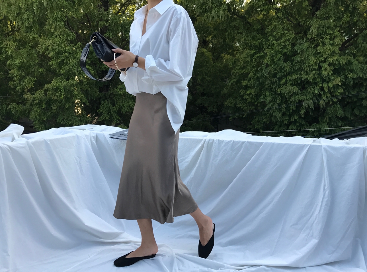 Mermaid Silk Satin Long Skirt Ivory, Brown Autumn 