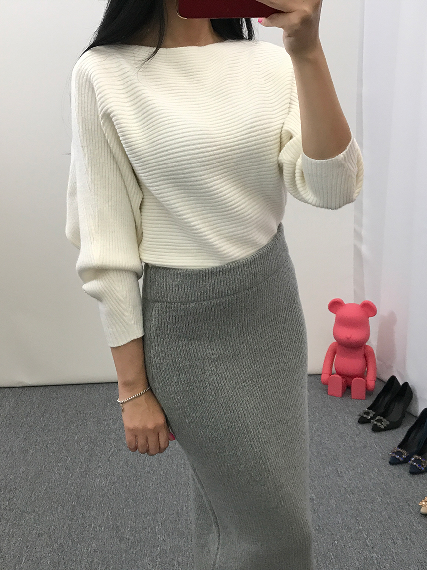 H-line knit long skirt Gray wine Black skirt bandi