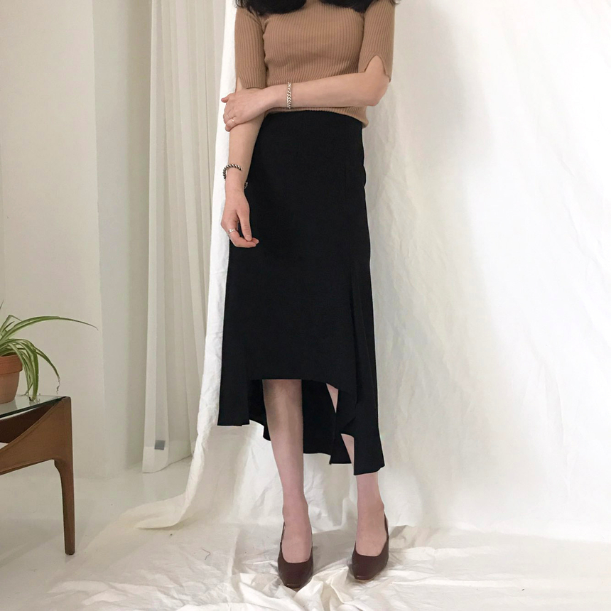 Banding A-line suede skirt 2color Autumn long inci