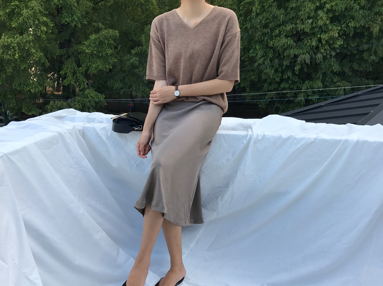 Mermaid Silk Satin Long Skirt Ivory, Brown Autumn 