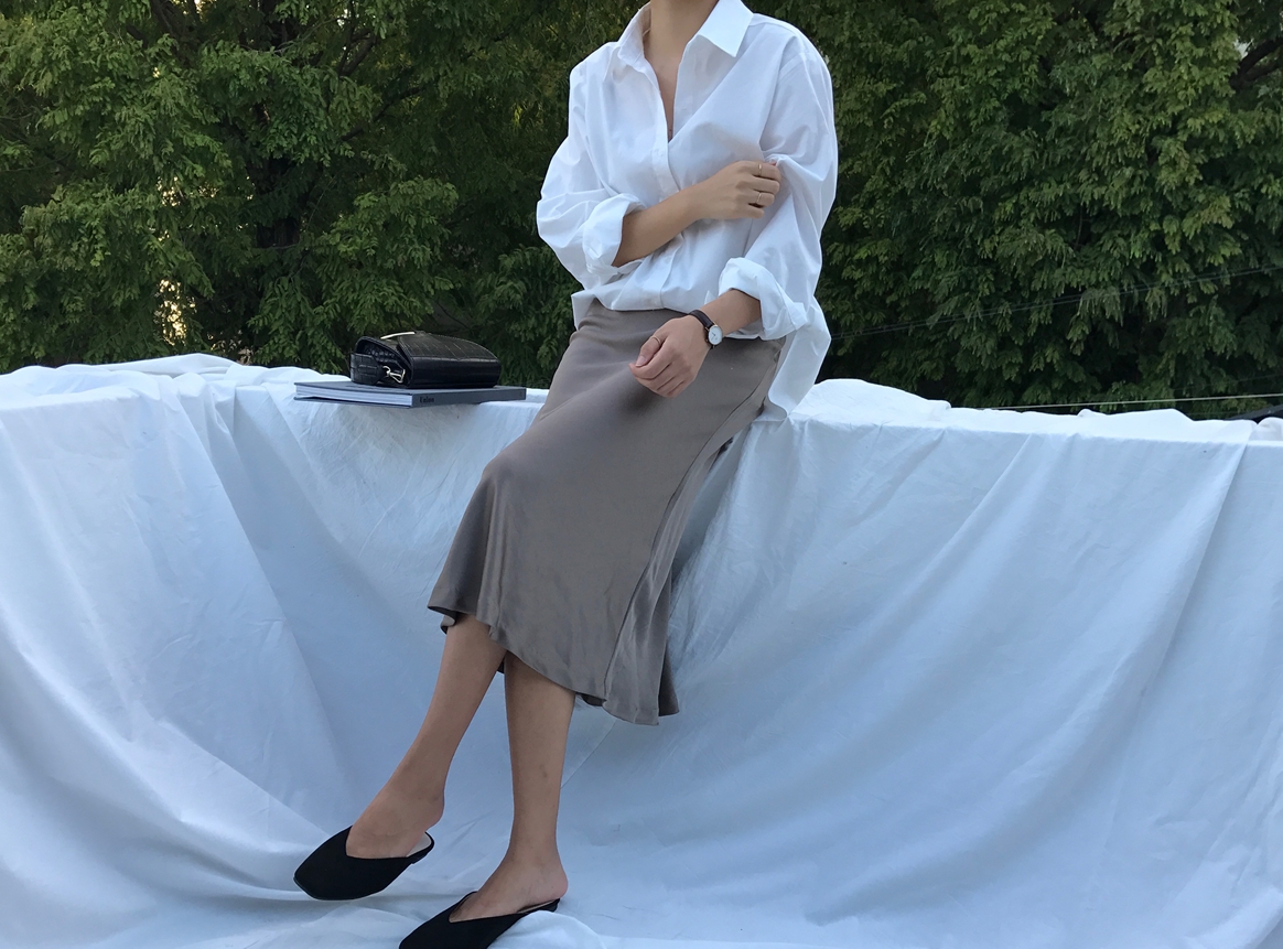 Mermaid Silk Satin Long Skirt Ivory, Brown Autumn 