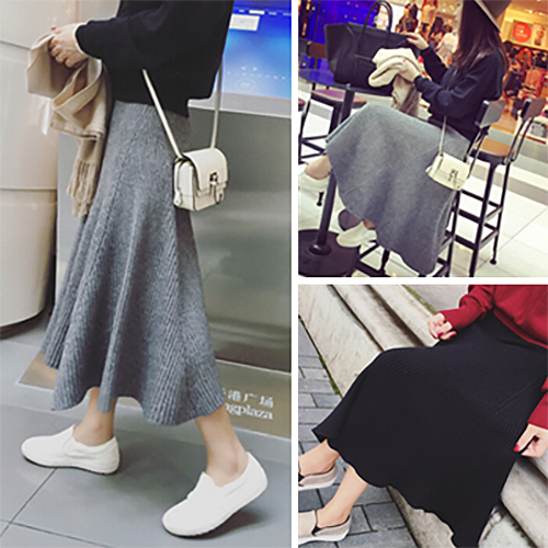 Flare Long Knit Skirt Modern Simple Clean Casual N