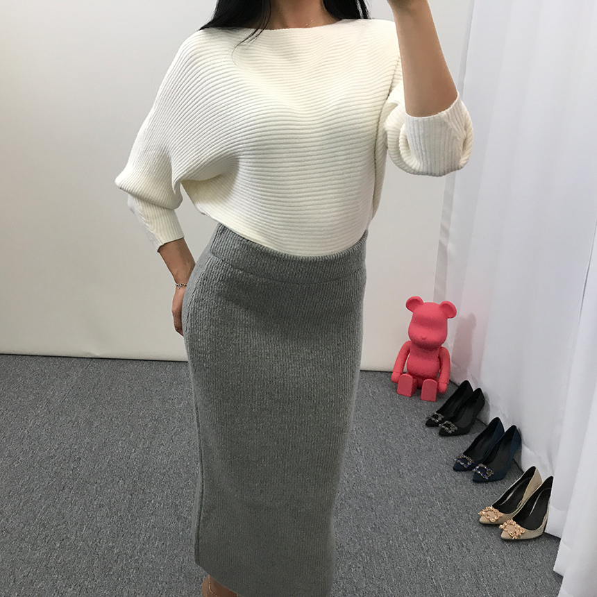 H-line knit long skirt Gray wine Black skirt bandi
