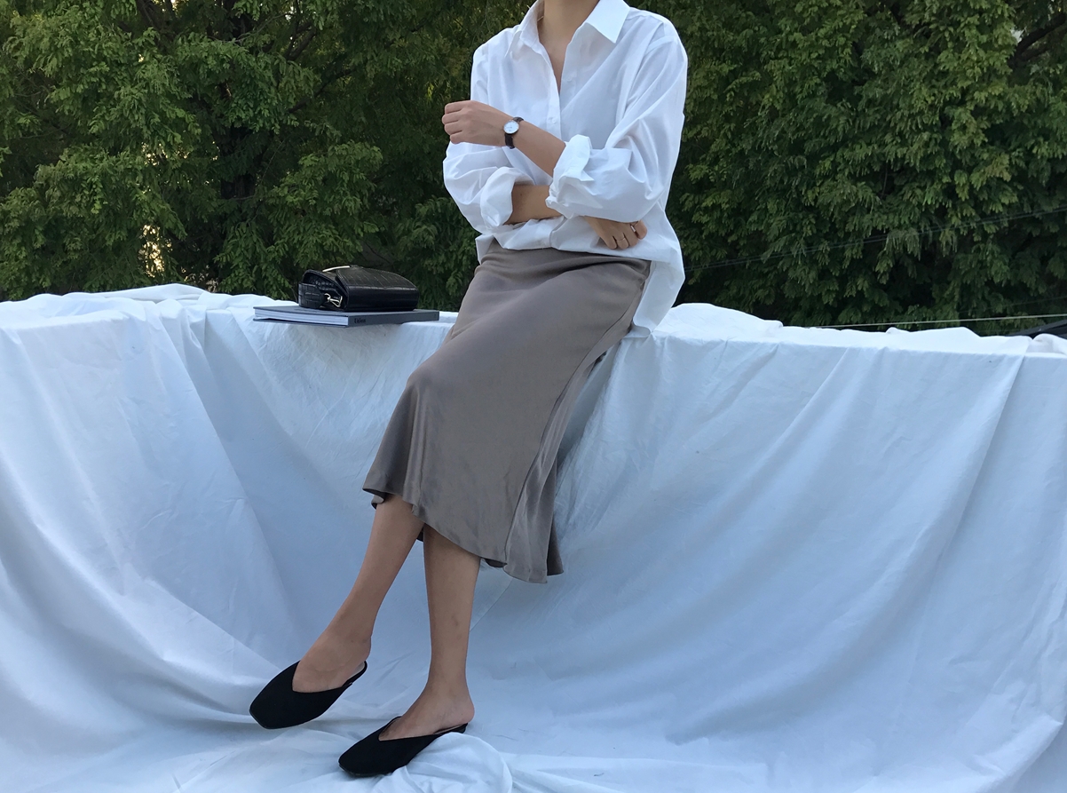 Mermaid Silk Satin Long Skirt Ivory, Brown Autumn 