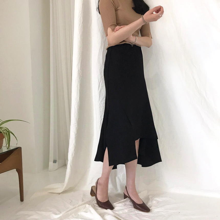 Banding A-line suede skirt 2color Autumn long inci