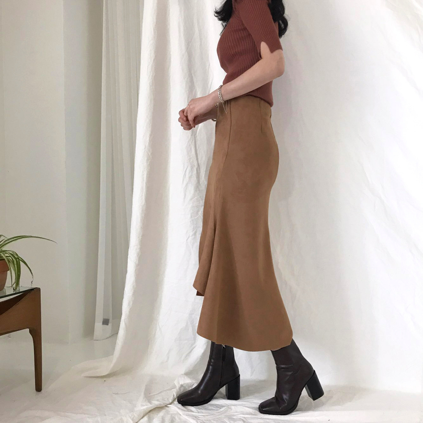 Banding A-line suede skirt 2color Autumn long inci