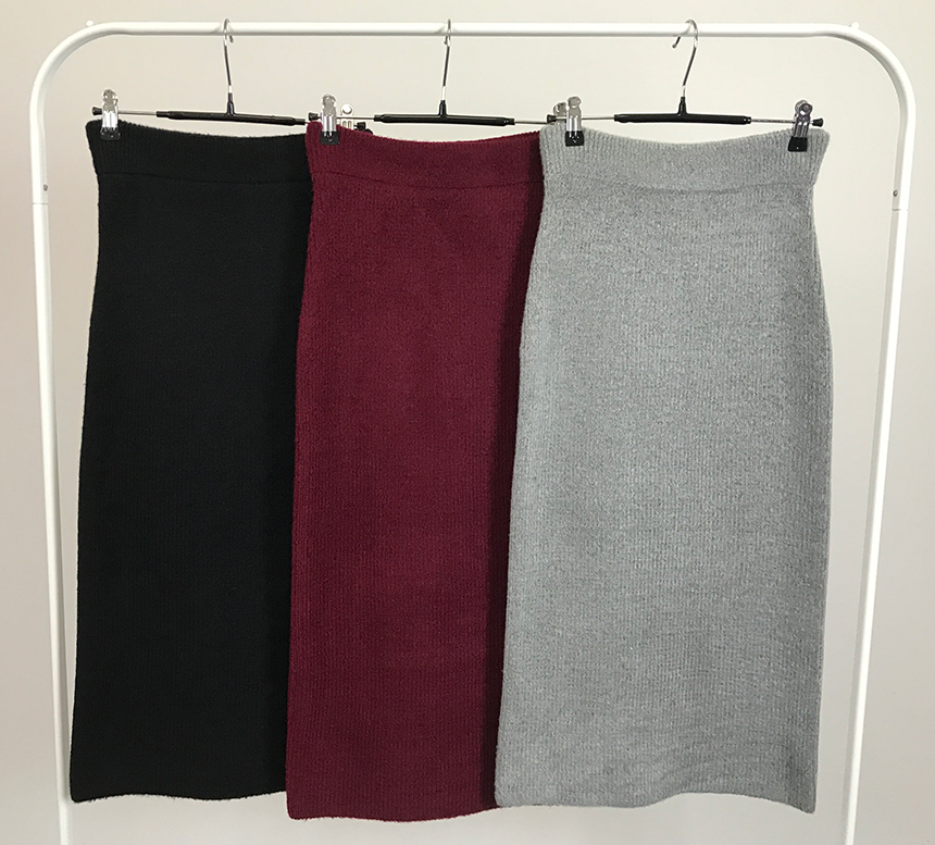 H-line knit long skirt Gray wine Black skirt bandi