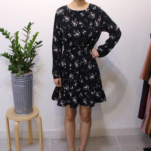 New Women Dress Chiffon Flower Dress 2color Autumn