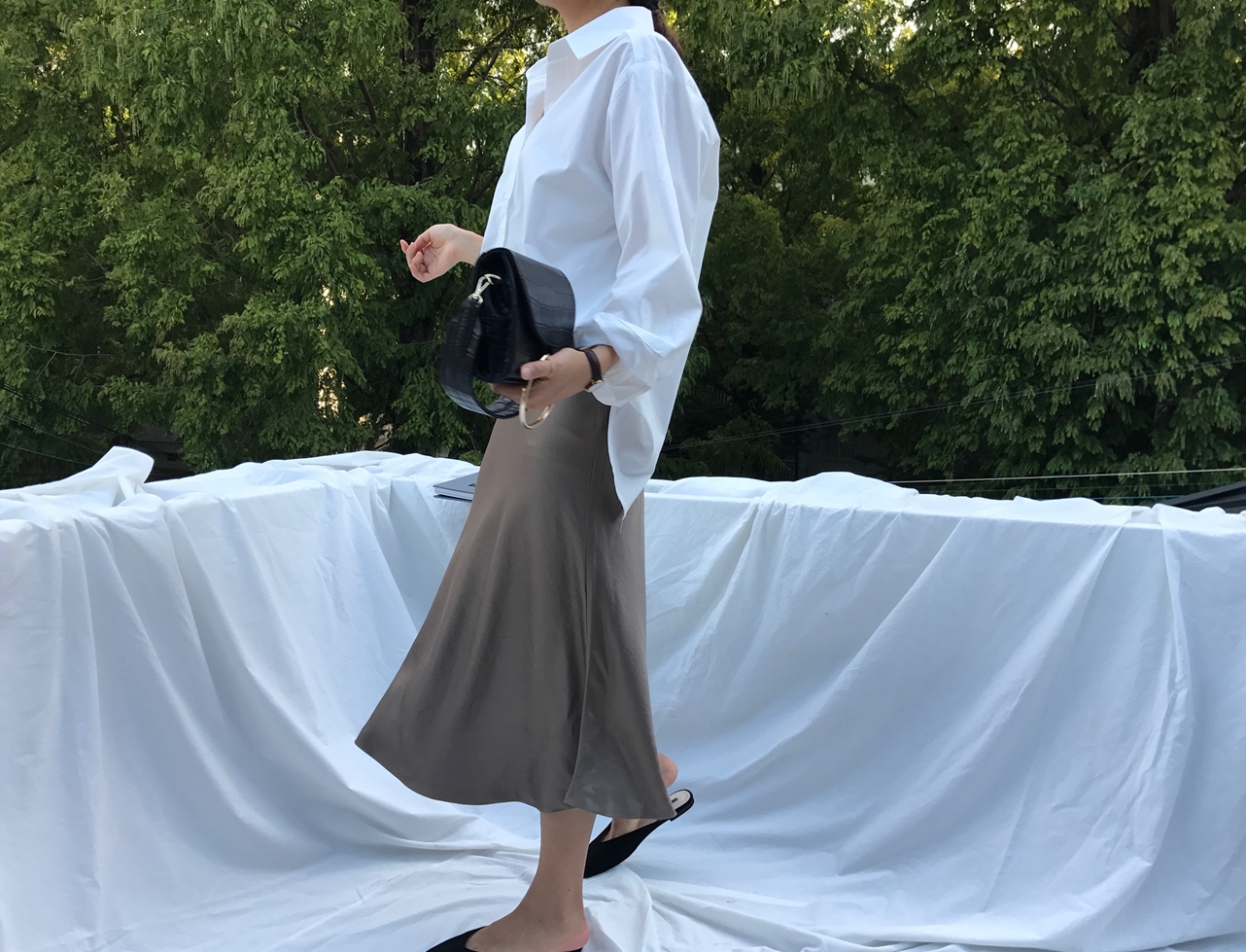 Mermaid Silk Satin Long Skirt Ivory, Brown Autumn 