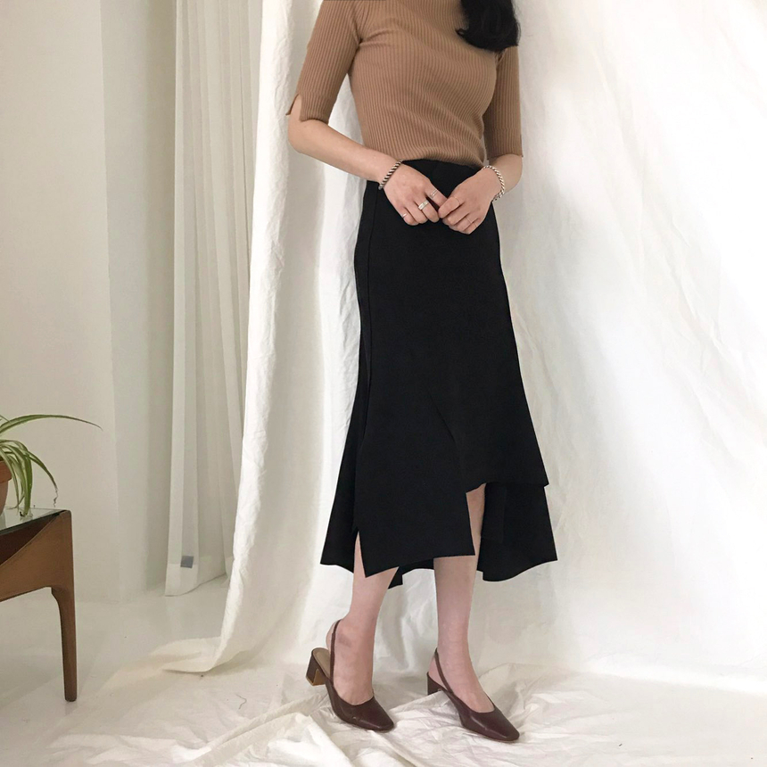 Banding A-line suede skirt 2color Autumn long inci