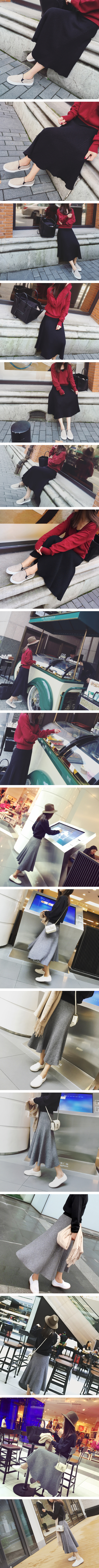 Flare Long Knit Skirt Modern Simple Clean Casual N