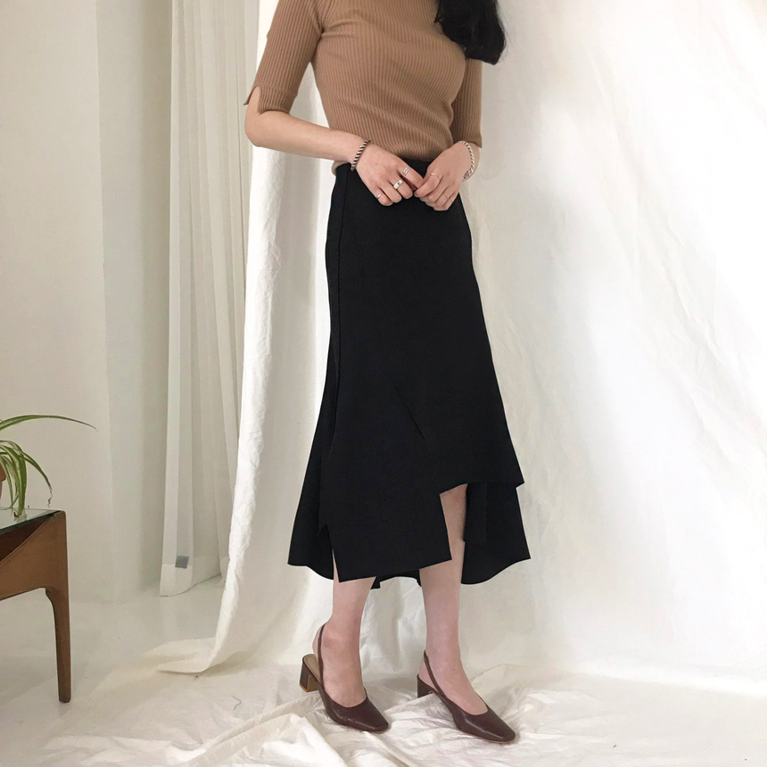 Banding A-line suede skirt 2color Autumn long inci