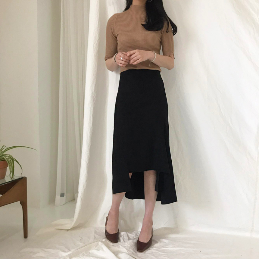 Banding A-line suede skirt 2color Autumn long inci