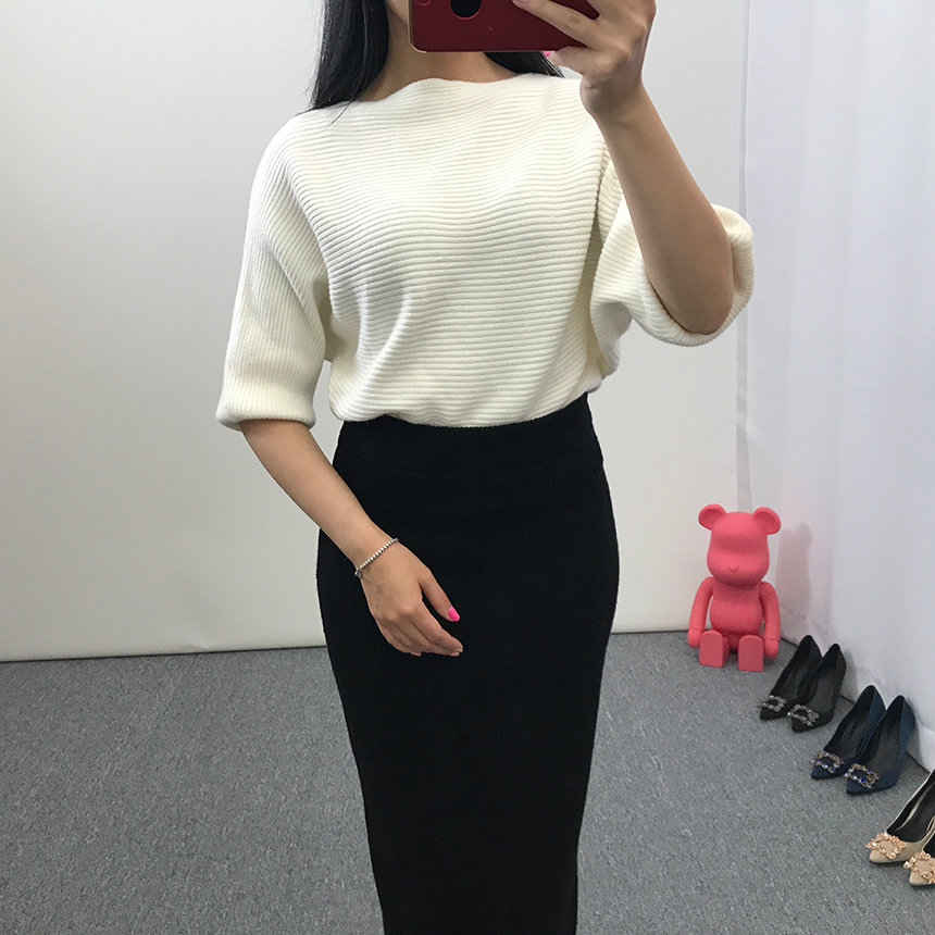 H-line knit long skirt Gray wine Black skirt bandi