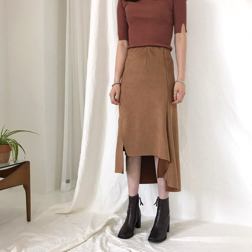 Banding A-line suede skirt 2color Autumn long inci