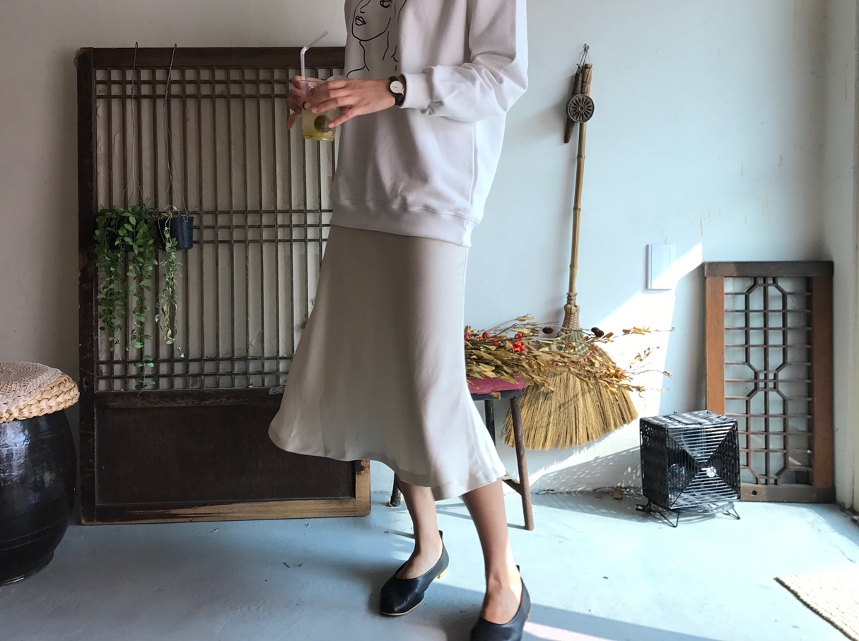 Mermaid Silk Satin Long Skirt Ivory, Brown Autumn 