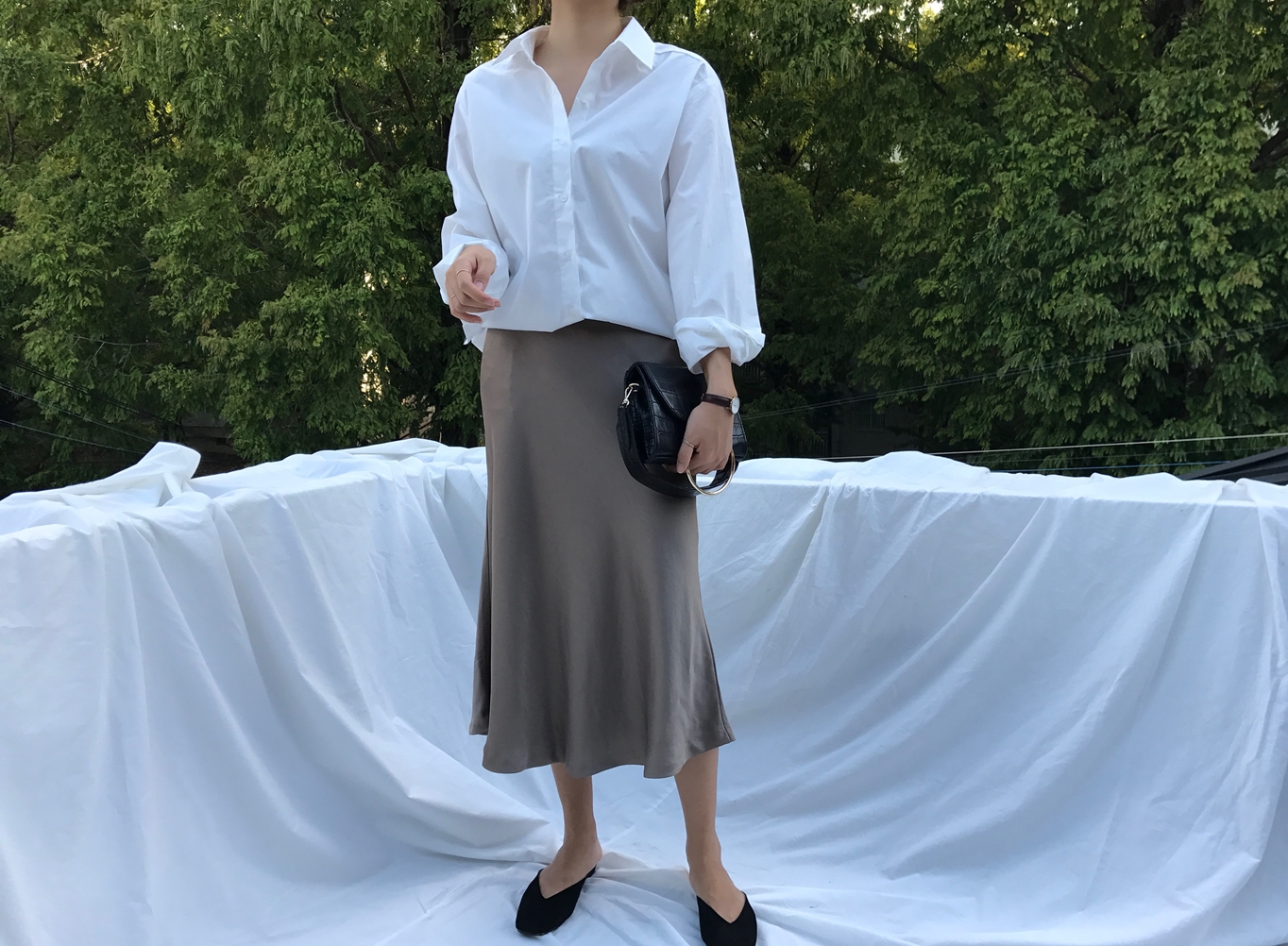 Mermaid Silk Satin Long Skirt Ivory, Brown Autumn 