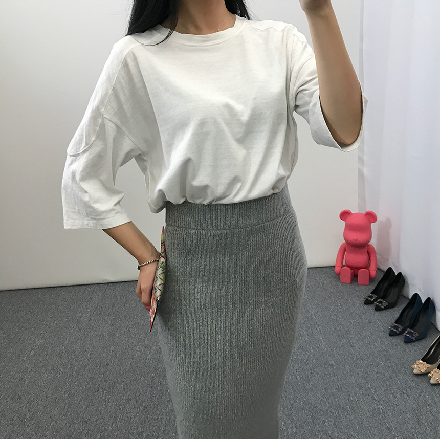 H-line knit long skirt Gray wine Black skirt bandi