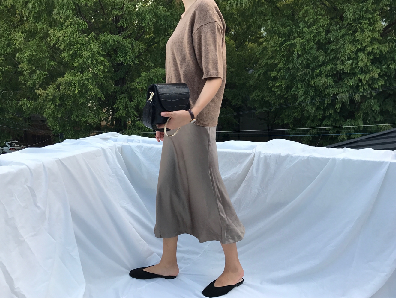 Mermaid Silk Satin Long Skirt Ivory, Brown Autumn 