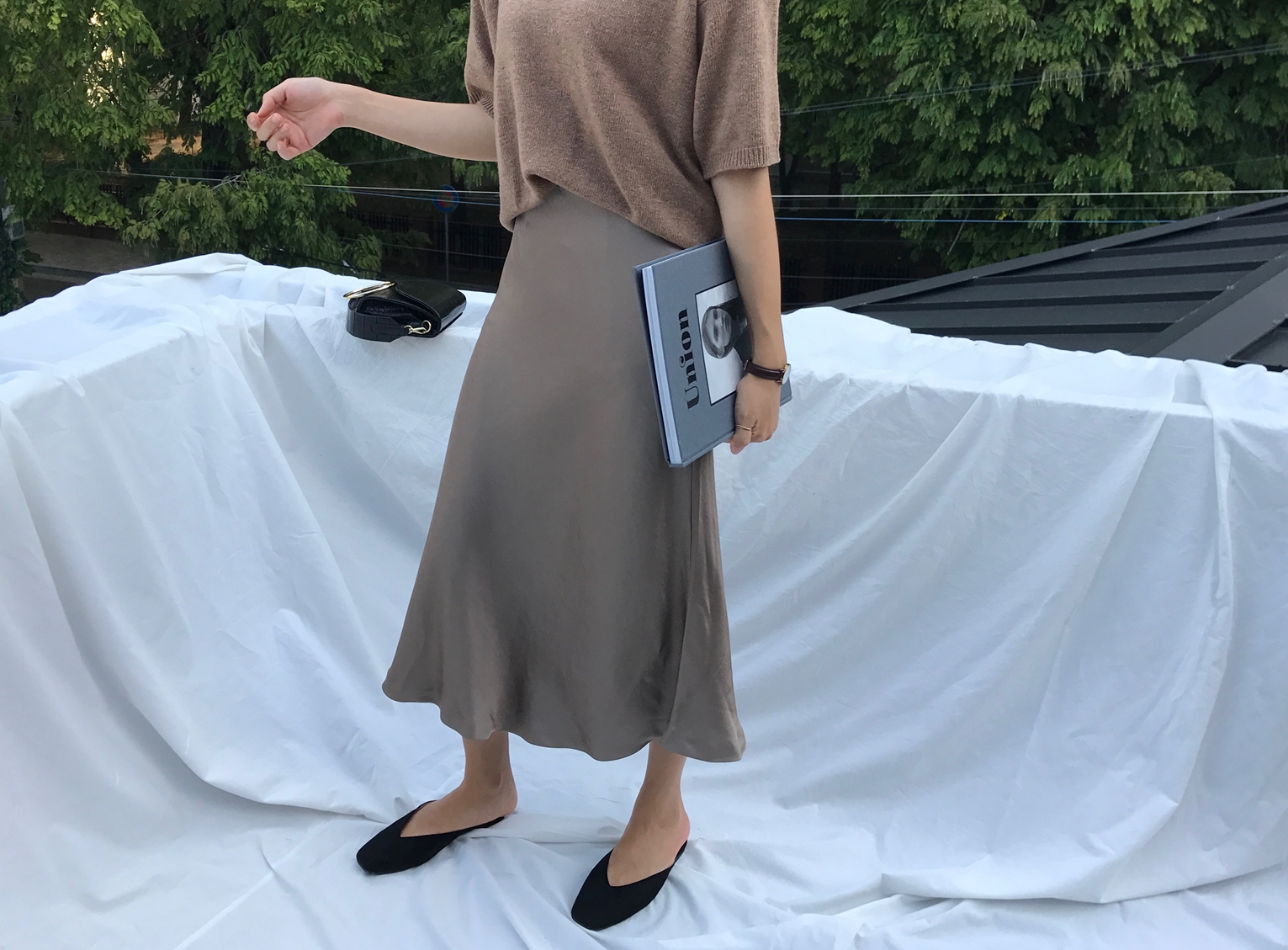 Mermaid Silk Satin Long Skirt Ivory, Brown Autumn 