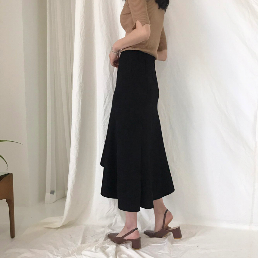 Banding A-line suede skirt 2color Autumn long inci