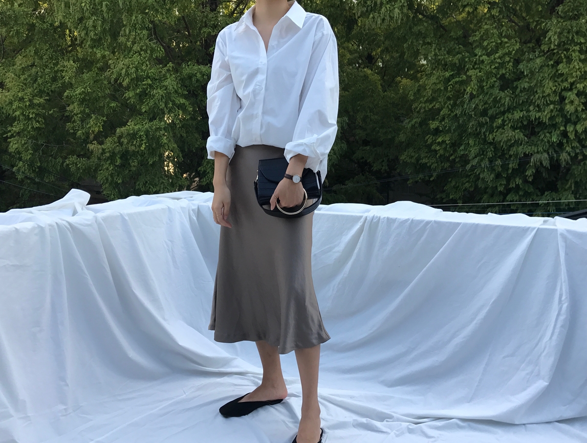 Mermaid Silk Satin Long Skirt Ivory, Brown Autumn 