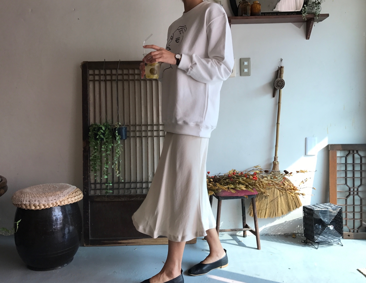 Mermaid Silk Satin Long Skirt Ivory, Brown Autumn 