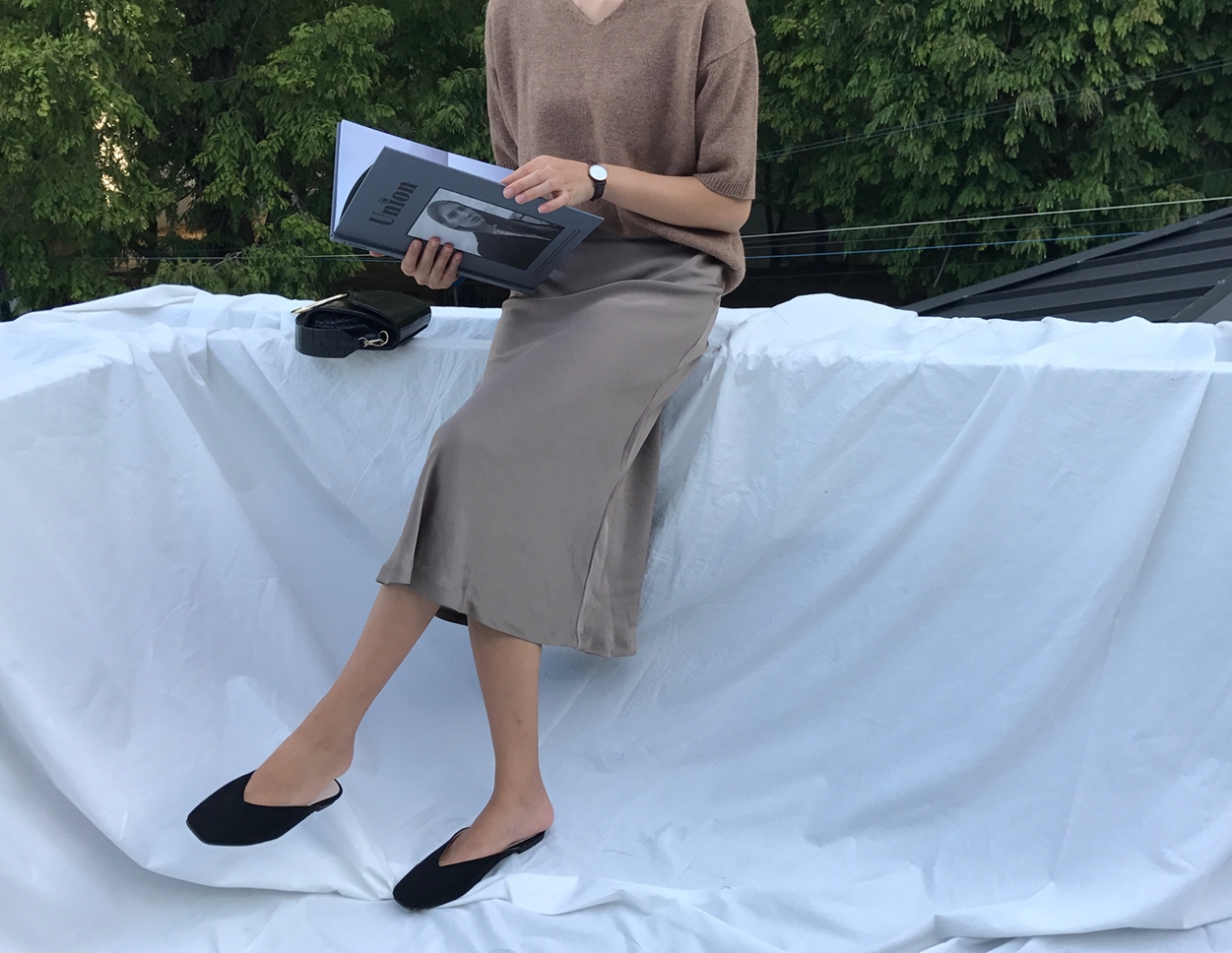 Mermaid Silk Satin Long Skirt Ivory, Brown Autumn 