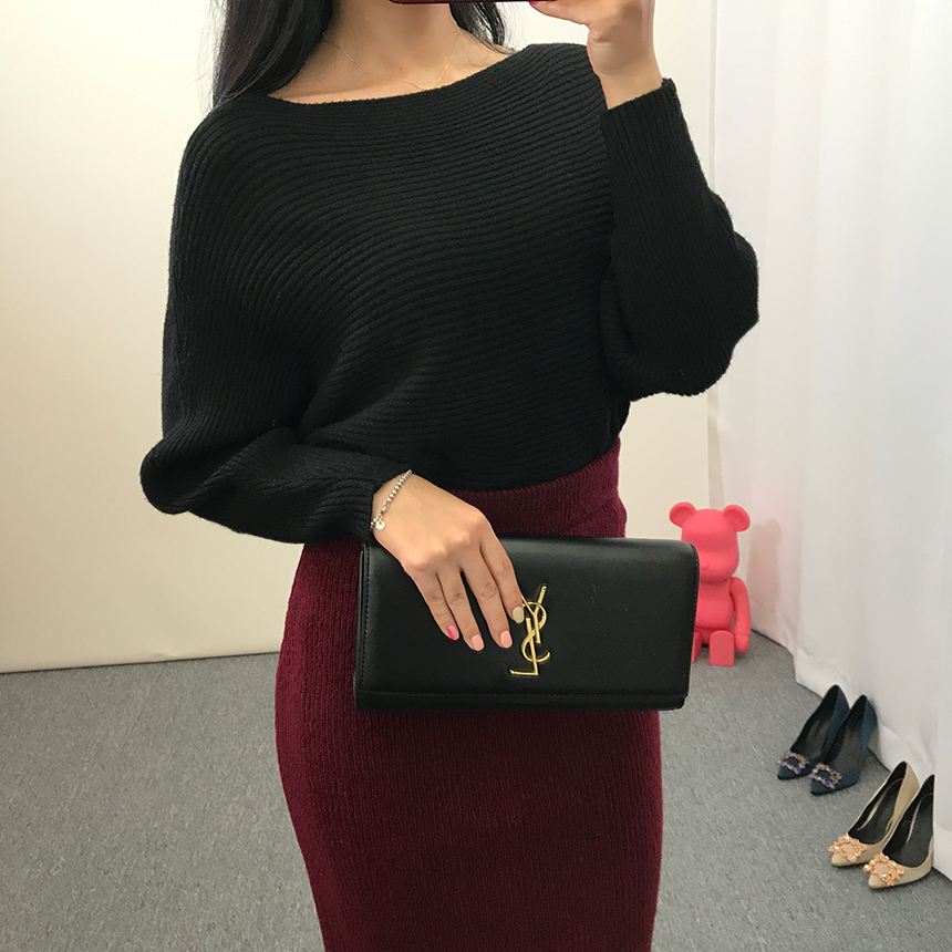 H-line knit long skirt Gray wine Black skirt bandi