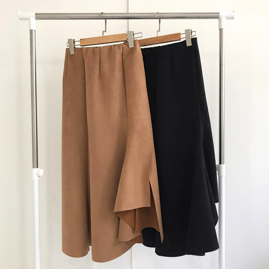 Banding A-line suede skirt 2color Autumn long inci